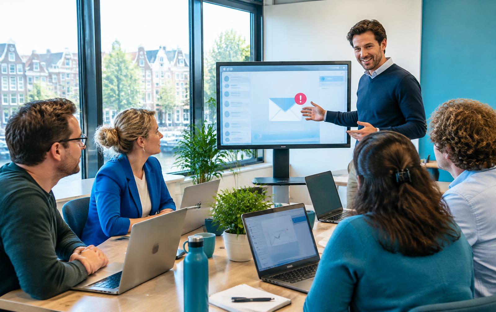 Security training met een trainer en medewerkers op hun werkplek